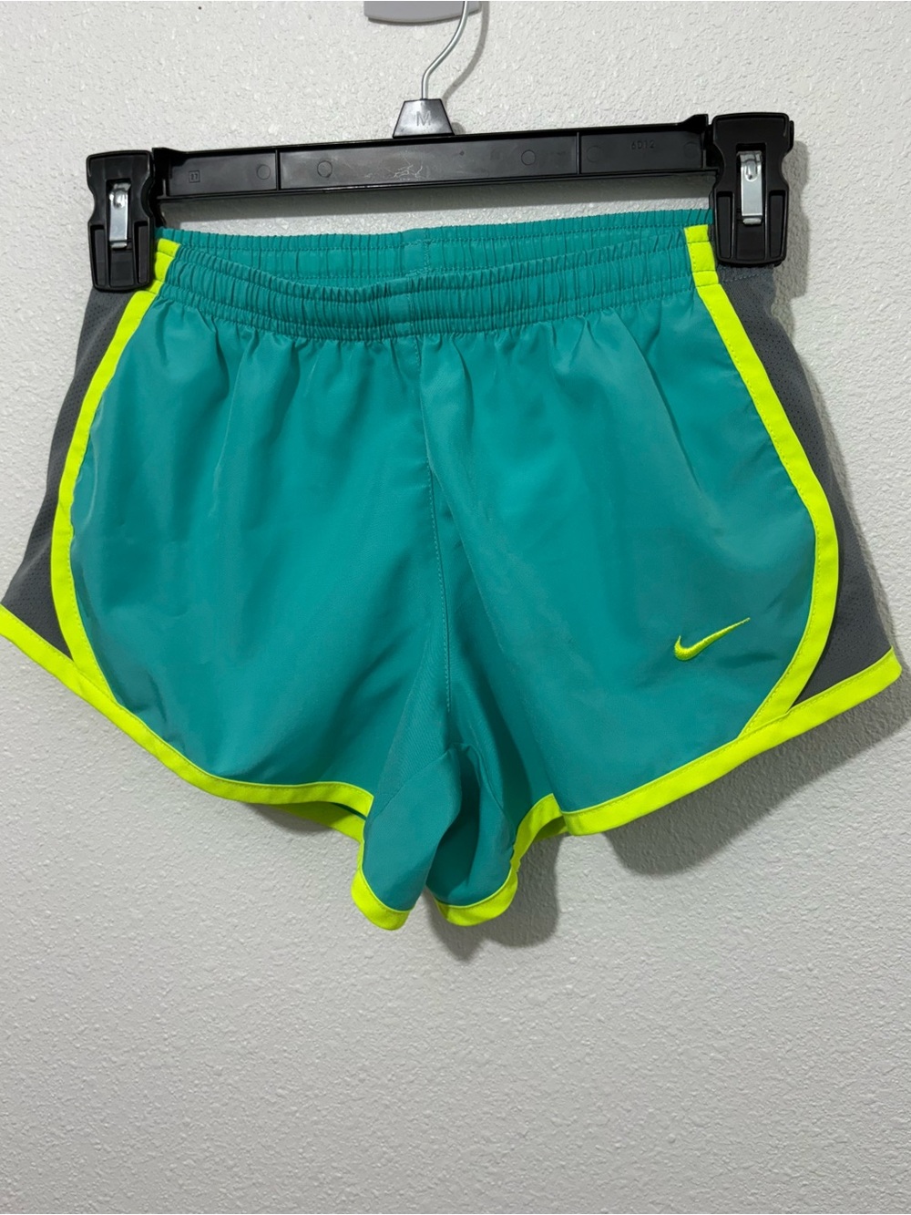 NIKE Women's Dri-Fit Lined Running Shorts Teal, Neon Green & Grey Size Small